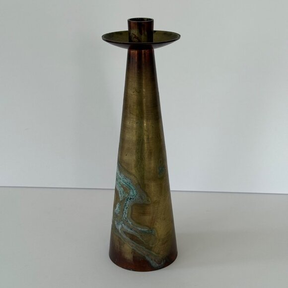 Vintage Brass Taper Candle Holder With Patina Finish 11.5" Tall - Picture 4 of 7